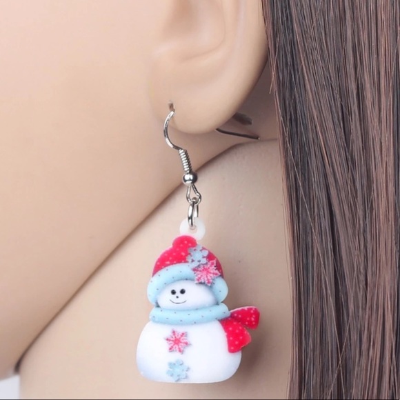 Snowman Snowflake with Scarf Acrylic Earrings - Picture 3 of 6